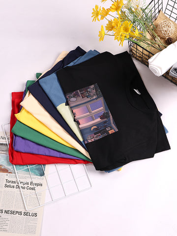 Camiseta con estampado divertido de gato para mujer, estilo casual, de manga corta y cuello redondo, con personalidad, ropa urbana, tops de verano 