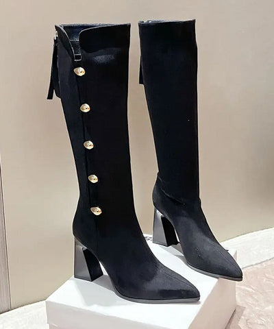 Neu Apricot Spleißen Wildleder Blockabsatz Stiefel Spitzschuh 