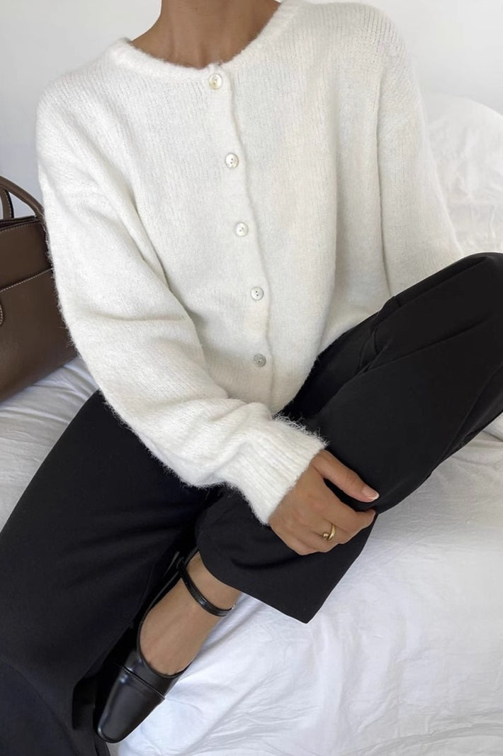 Solid Color Wool Blend Cardigan