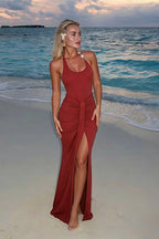 Halter Neck Stretchy Knit Bodycon Maxi Dress