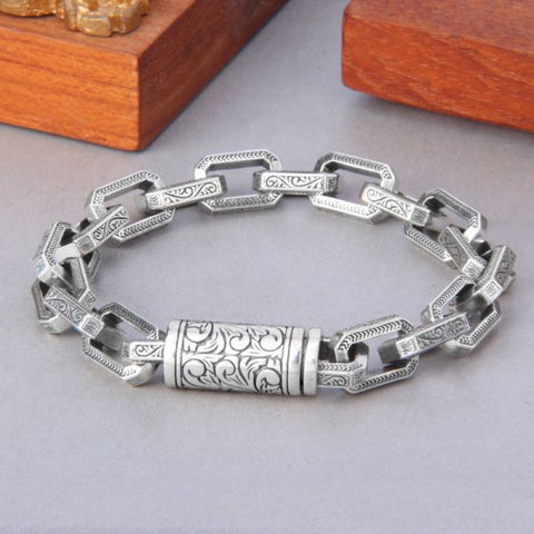 Sterling Silver Vintage Rattan Grass Pattern Bracelet
