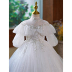 Vestido de lentejuelas blancas para niña, vestido de cumpleaños para niña pequeña, vestido de comunión para niña pequeña 