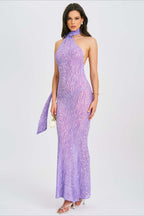 Sexy Mesh Halter Backless High Waist Bodycon Maxi Dress