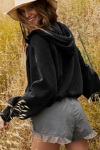 Plain Cropped Zipper Sporty Sweatshirt