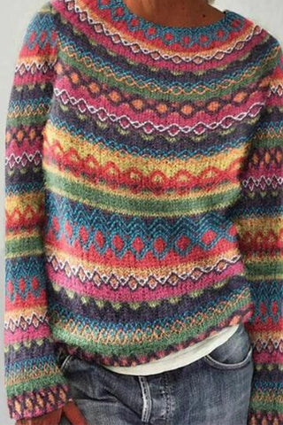 Suéter de punto grueso con cuello redondo y vibrantes colores arcoíris de Meridress (en 4 diseños)