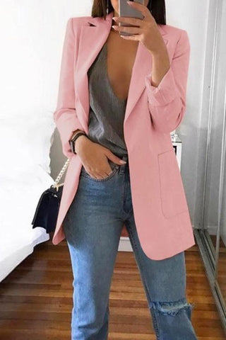 Meridress Solid Notched Lapel Open Front Long Sleeve Blazer
