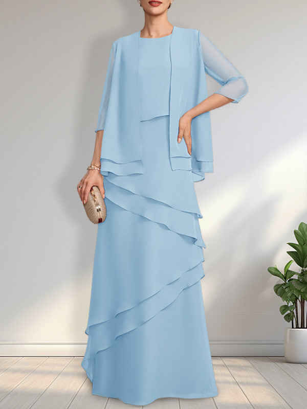 Vestido de gasa para madre de la novia, largo hasta el suelo, con escote redondo