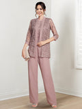 Chiffon-Hosenanzug mit Rundhalsausschnitt und Jacke für die Mutter der Braut 