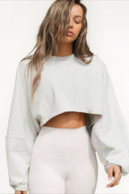 Solid Cropped Crew Neck Sweatshirt