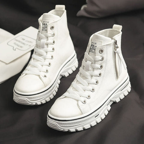 Autumn New Style Women Casual Shoes Platform Sneakers PU Leather Shoes Woman High Top White Shoes Tenis Feminino  A1-204