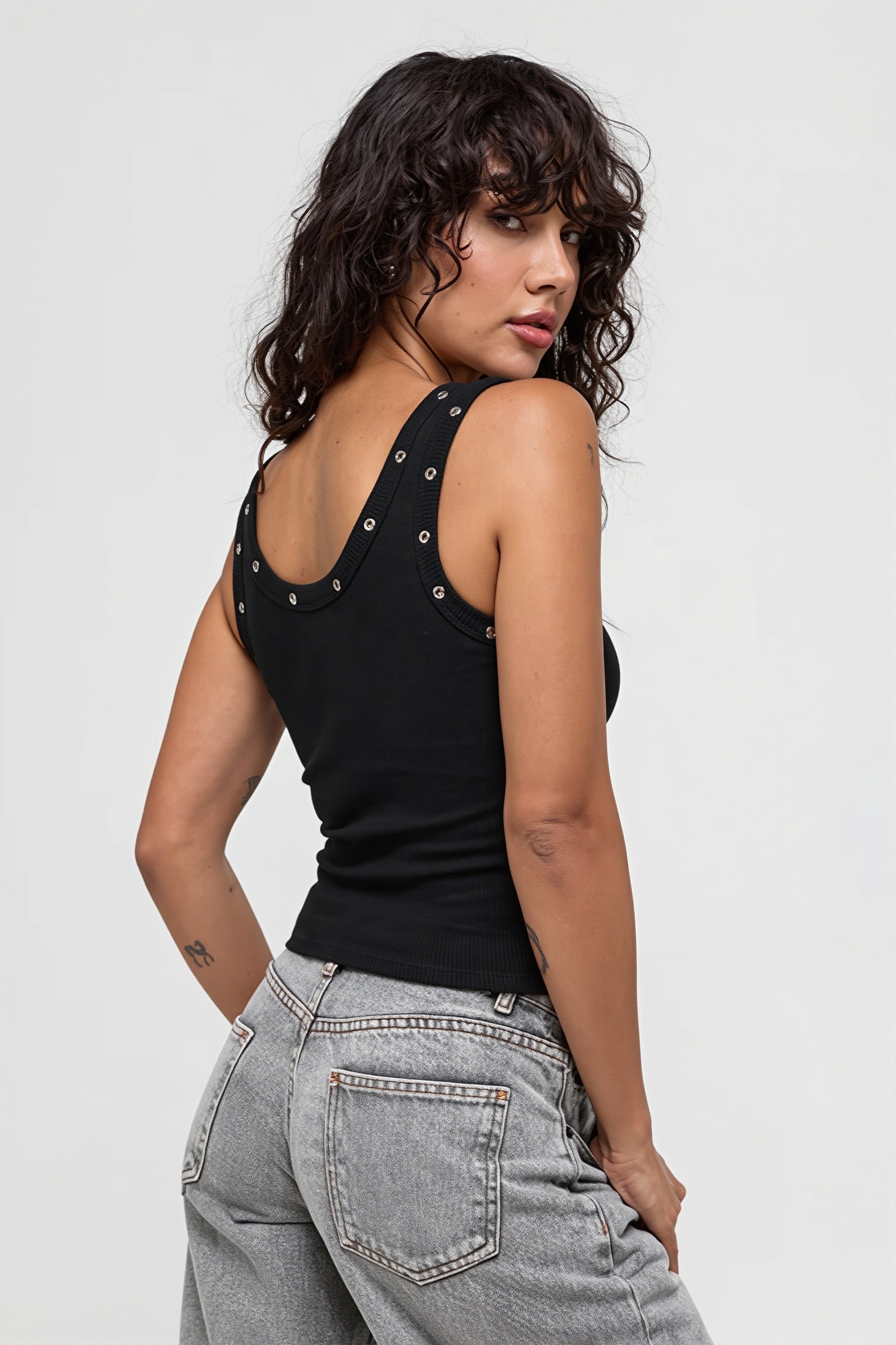 Ribbed Grommet Bodycon Cami Tank Top