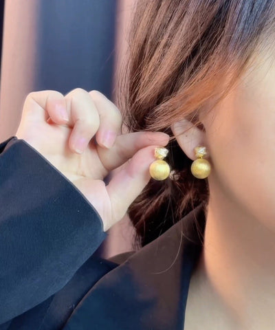 Fine Gold Sterling Silver Overgild Zircon Matte Little Ball Stud Earrings