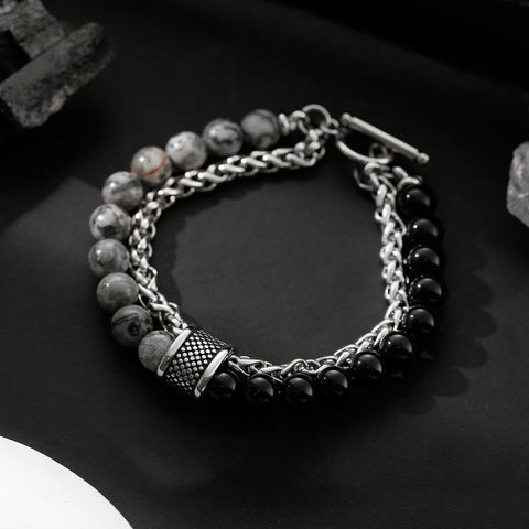 Natural Black Obsidian Lucky Beads Dragon Bone Bracelet