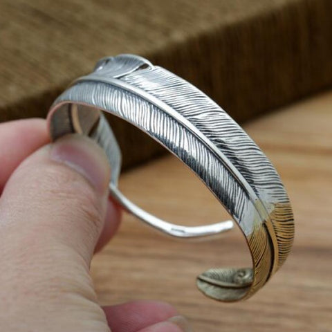 Sterling Silver Two-Tone Feather Cuff Bracelet