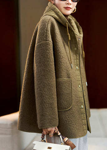 Lose Grüne Kapuzentaschen Patchwork Teddy Kunstpelz Mäntel Frühling 