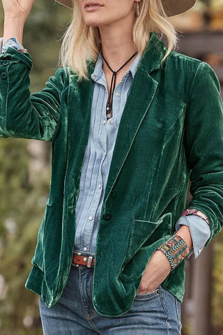 Blazer de terciopelo liso de manga larga con un botón 