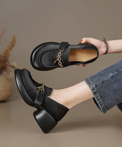 Beige Loafer Schuhe aus Rindsleder mit Plateau-Spleißen 