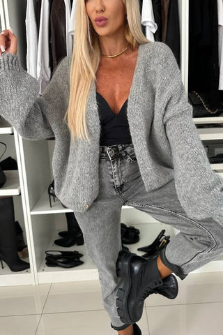 Explore Autumn Knit Open Front Long Balloon Sleeve Loose Cardigan