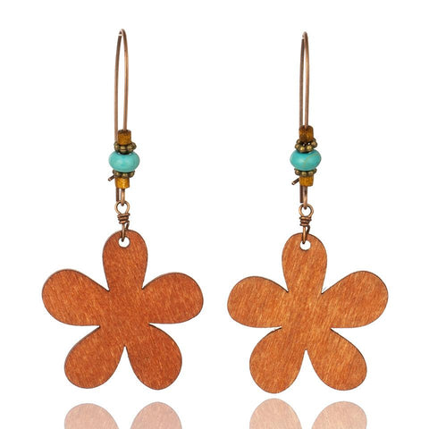 Pendientes vintage de madera con cuentas bohemias 