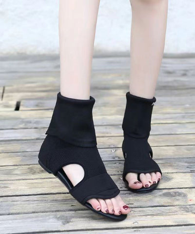 Schwarze, ausgehöhlte Peep-Toe-Boho-Stiefel mit Spleiß 