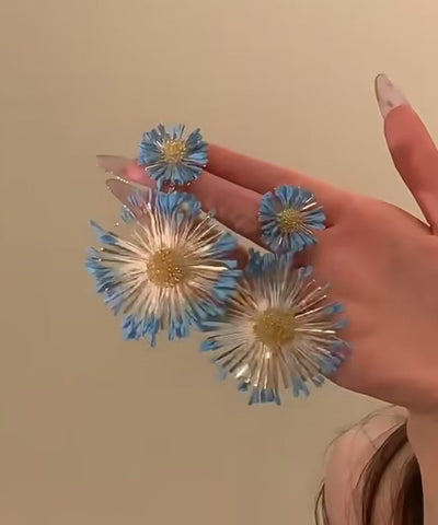 Casual Blue Alloy Sunflower Drop Earrings