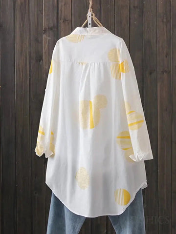 Camisas sueltas de manga larga con estampado de lunares y solapa 