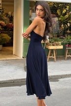 Chic Solid Halter Contrast Backless Slim Maxi Dress