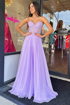 A-Linien-Chiffon-Abendkleid mit herzförmigem Ausschnitt und Puffärmeln