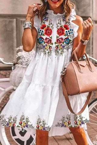 Meridress Casual Ruffle Floral Printed Midi Tiered Dress