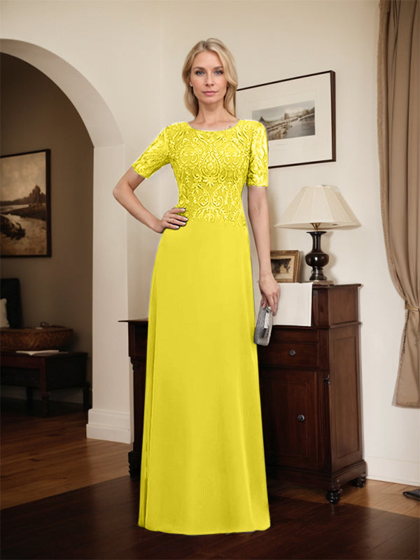 A-Linien-Kleid aus Chiffon mit Pailletten und Rundhalsausschnitt, bodenlang, für die Mutter der Braut