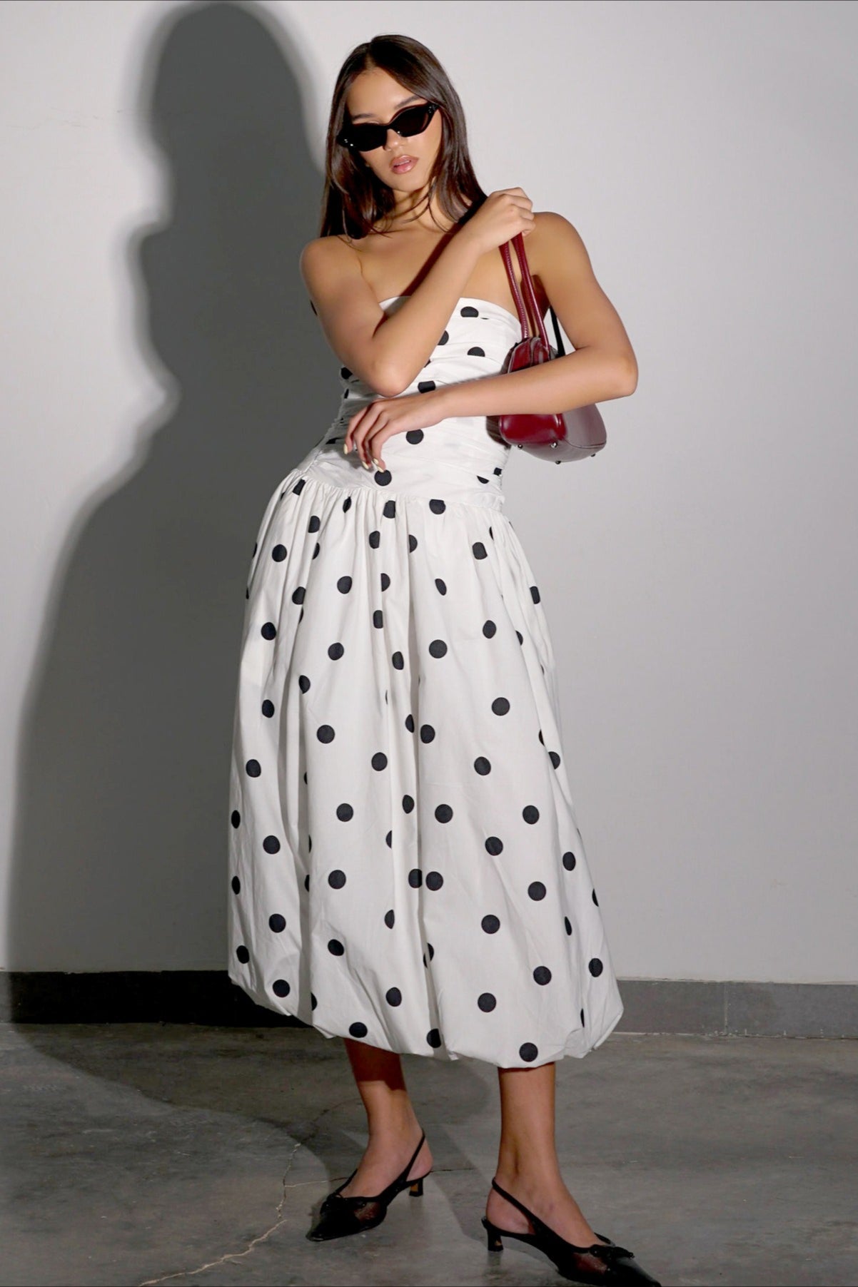 Polka Dot Bandeau Bodycon Maxi Dress