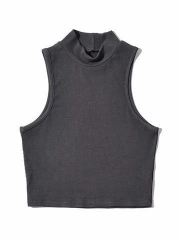 Sommer Schwarz Damenmode Crop Top High Neck Weiß Ärmellose Tank Tops 5 Farben 
