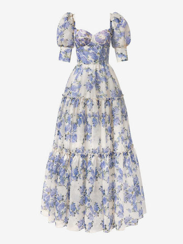 Party Dress Floral Off The Shoulder Tiered A-Line Elegant Prom Maxi Dresses