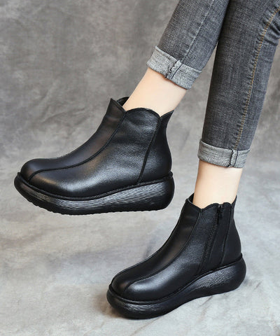 Retro-Stiefeletten aus braunem Rindsleder mit Spleiß-Plateau 