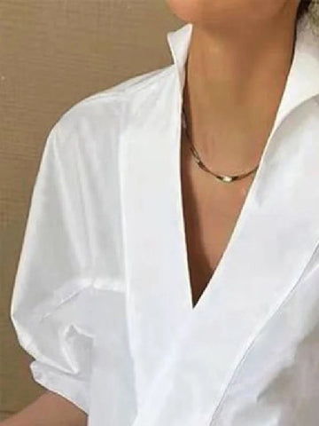 Puff Sleeves Solid Color V-neck Blouses&shirts Tops