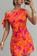 Sexy Floral Print Waist Cinched Mini Dress