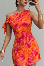 Sexy Floral Print Waist Cinched Mini Dress