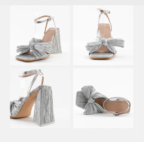 Bow Knot Chunky Heel Sandals