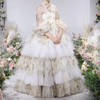 Vestido de primera comunión para niña, vestido de princesa con flores y malla abullonada. 