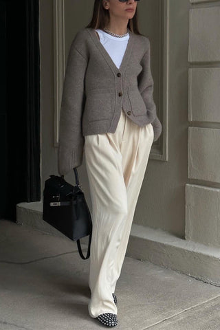 V Neck Button Down Pocketed Sweater Cardigan