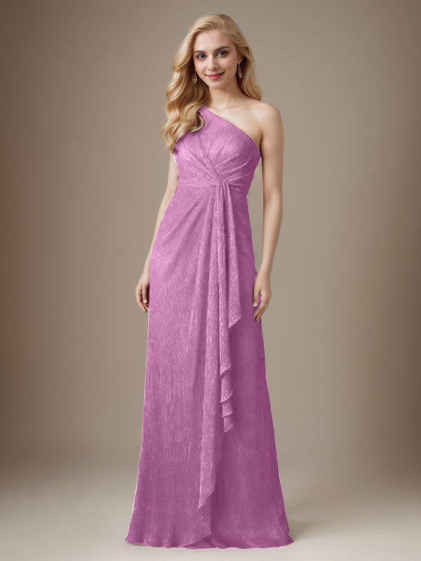 Rubinrotes Etuikleid mit One-Shoulder-Schulter und Metallic-Mesh-Optik, Brautmutterkleid