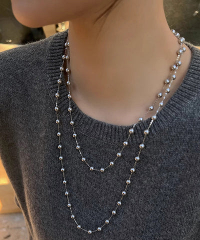Collar único de cuentas de seda con cristales de perla y plata de ley 