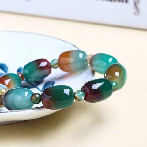 Natural Agates Barrel Shape Bangle Bracelet For Women