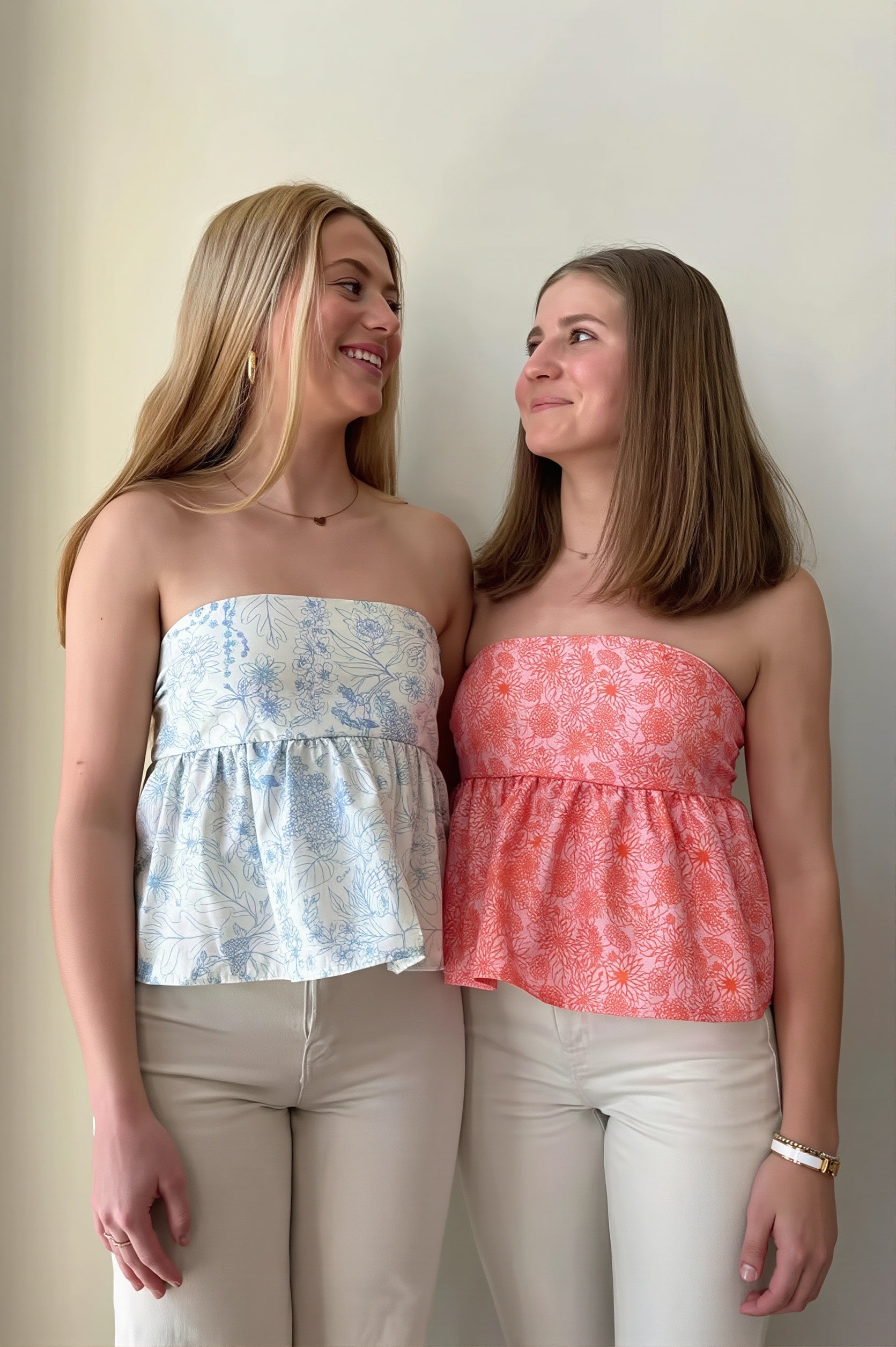 Floral Ruffle Strapless Cropped Blouse