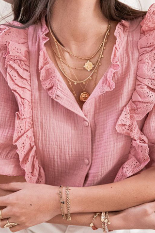 Blusas casuales de encaje liso con cuello vuelto 