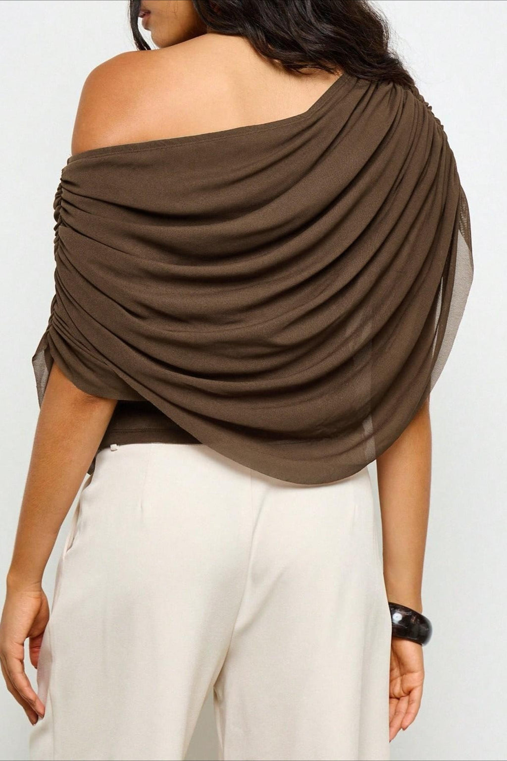 Solid Ruched Cape Loose Blouse