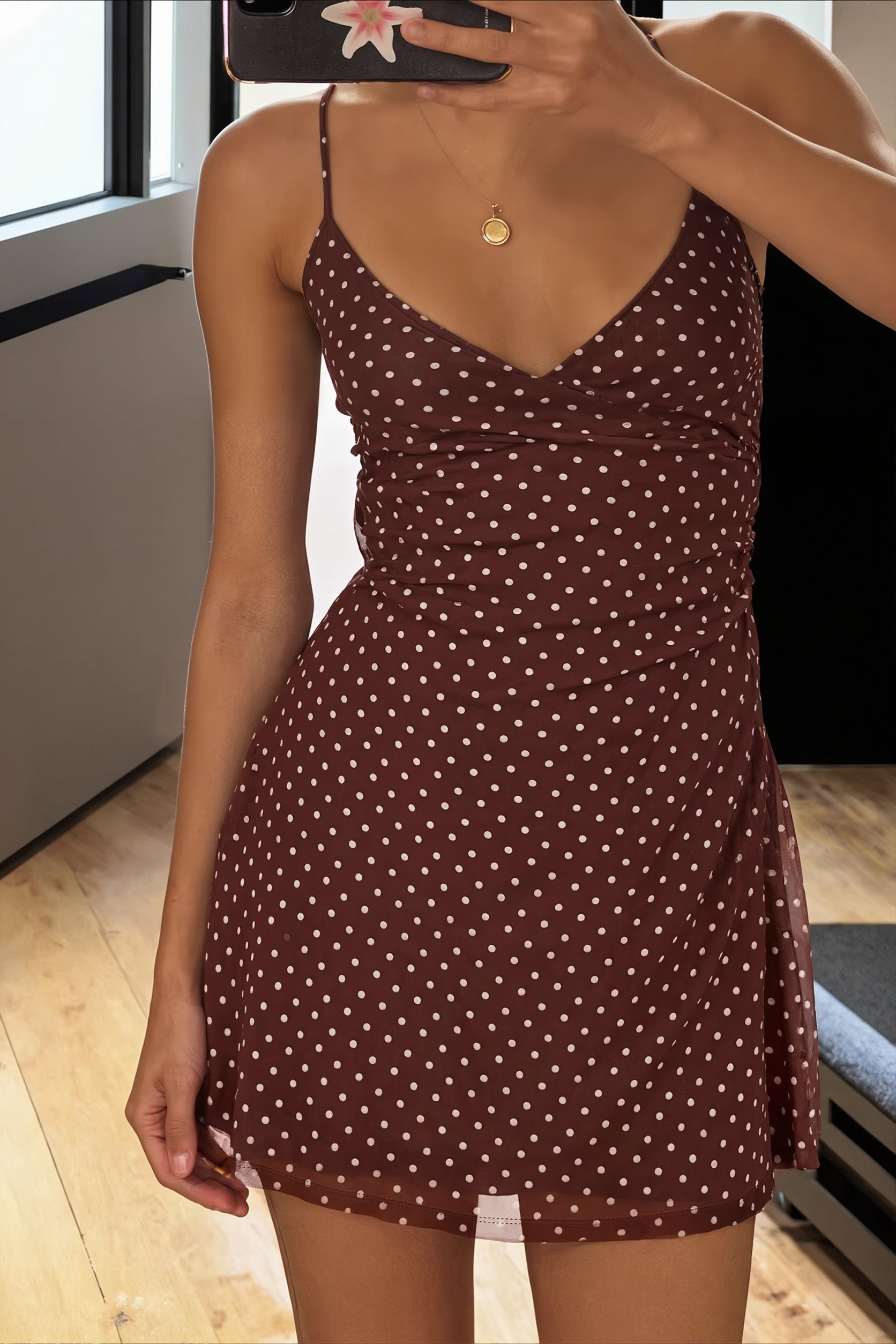 Solid Polka Dot Slim Cami Mini Dress
