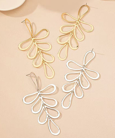 Boho Gold Stainless Steel Alloy Floral Hollow Out Drop Earrings
