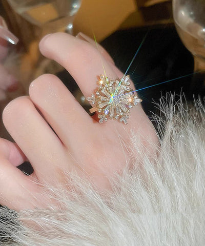 Anillos giratorios de copo de nieve de circón de cobre y seda con diseño original 