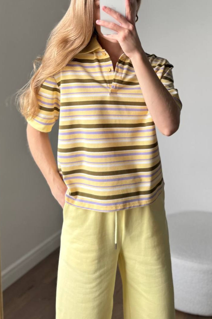 Vintage Color Block Stripe Polo Short Sleeve T-shirt